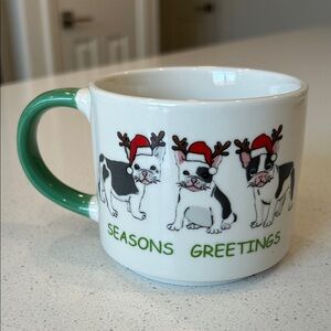 Seasons Greetings 3 French Bulldogs with antler Christmas hats